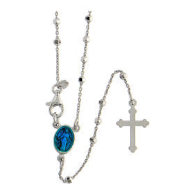 Chapelet collier argent 925 Vierge Miraculeuse émail bleu Sainte Rita grains 2 mm