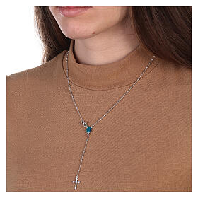 Chapelet collier argent 925 Vierge Miraculeuse émail bleu Sainte Rita grains 2 mm