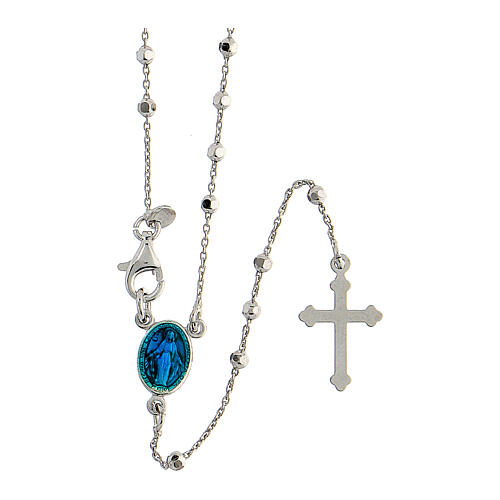 Chapelet collier argent 925 Vierge Miraculeuse émail bleu Sainte Rita grains 2 mm 1