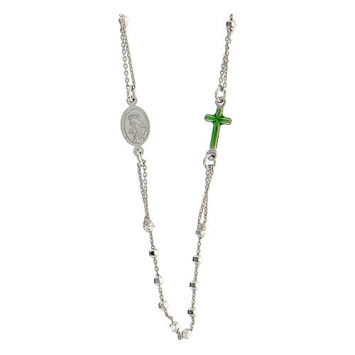 Chapelet collier argent 925 Vierge Miraculeuse Sainte Rita vert grains 2 mm 3
