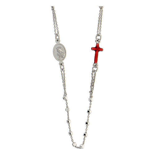 Rosenkranz aus 925er Silber mit roten Anhänger wunderbare Madonna, 2 mm 3