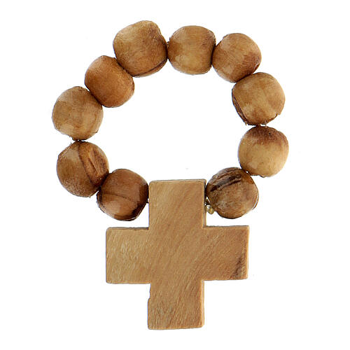 Single decade rosary, Holy Land olivewood, 8 mm, Jerusalem cross 2