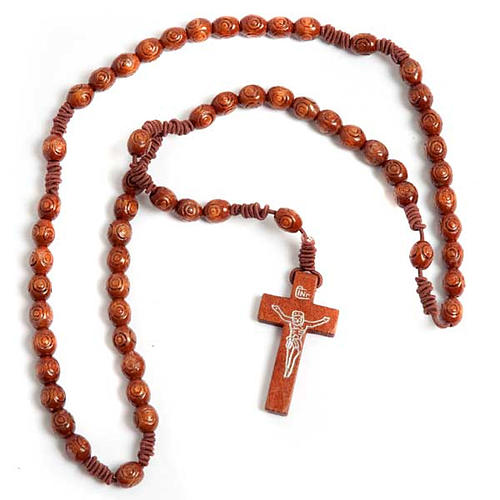 Stretchable Franciscan rosary, light wood 1