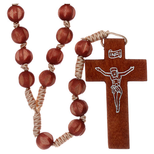 Bright carved wood Franciscan rosary 1