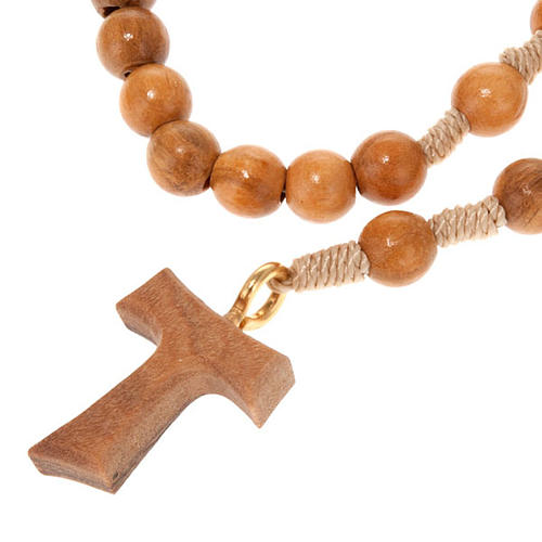 Olive wood rosary with round beads and Tau cross 1