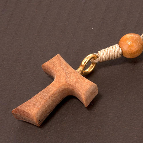 Olive wood rosary with round beads and Tau cross 2