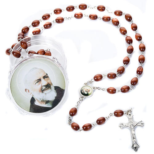 Chapelet bois Padre Pio avec boîte 1