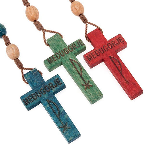 Wood Medjugorje rosary with coloured beads 1