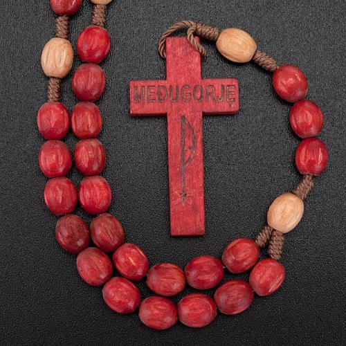 Wood Medjugorje rosary with coloured beads 3