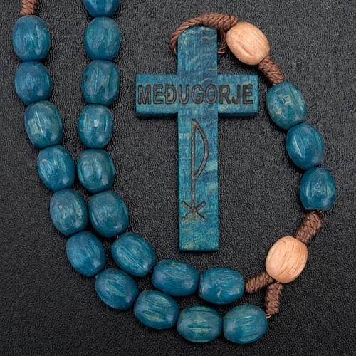 Wood Medjugorje rosary with coloured beads 5
