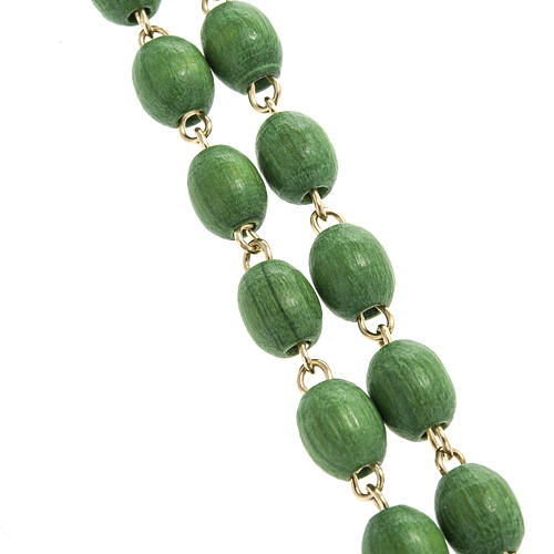 Rosary beads in green wood with golden clasp 2