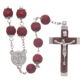 Rosary beads in red wood with safety pins, 9mm