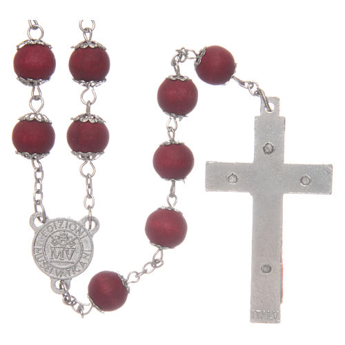 Rosary beads in red wood with safety pins, 9mm 2
