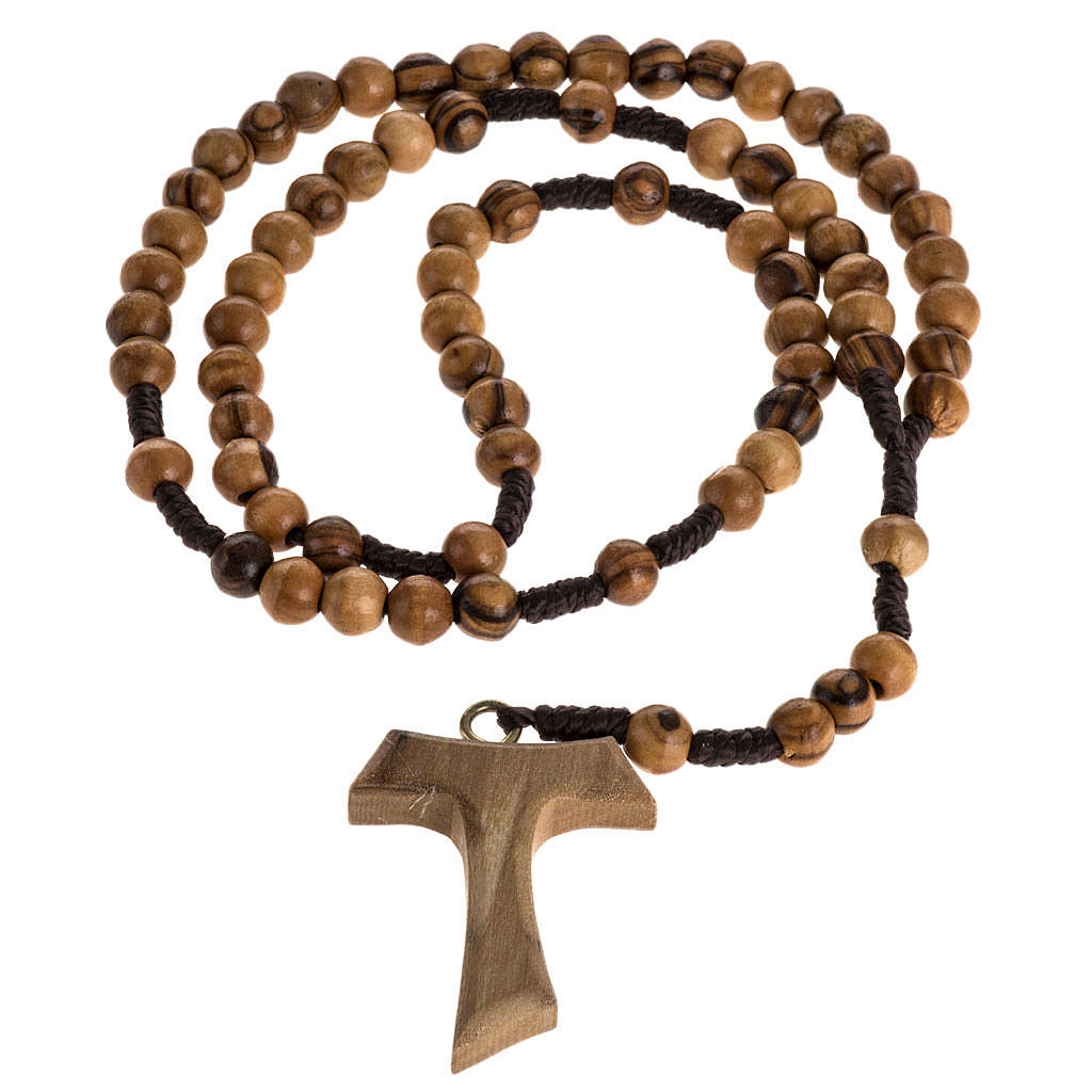 Rosary beads with Tau crucifix, olive wood Palestine 7 mm | online ...