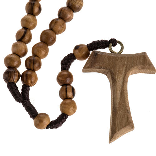 Rosary beads with Tau crucifix, olive wood Palestine 7 mm 1