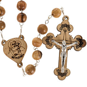 Rosary with threefoiled crucifix in Palestinian olive wood 8 mm