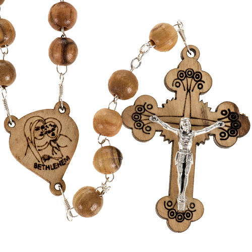 Rosary with threefoiled crucifix in Palestinian olive wood 8 mm 1