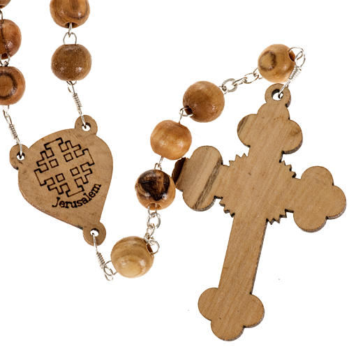 Rosary with threefoiled crucifix in Palestinian olive wood 8 mm 3