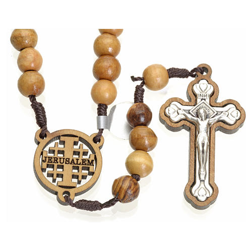 Rosary beads in Holy Land olive wood, with Jerusalem cross and m 1