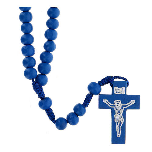 Rosary in blue wood 7mm with silk ligature 1