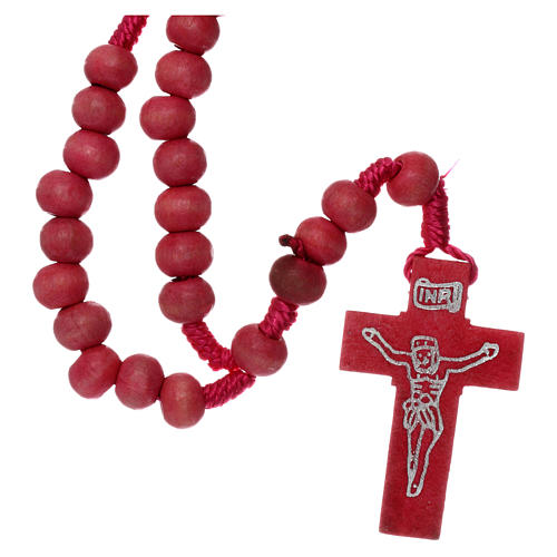 Rosary in pink wood 7mm with silk ligature 1