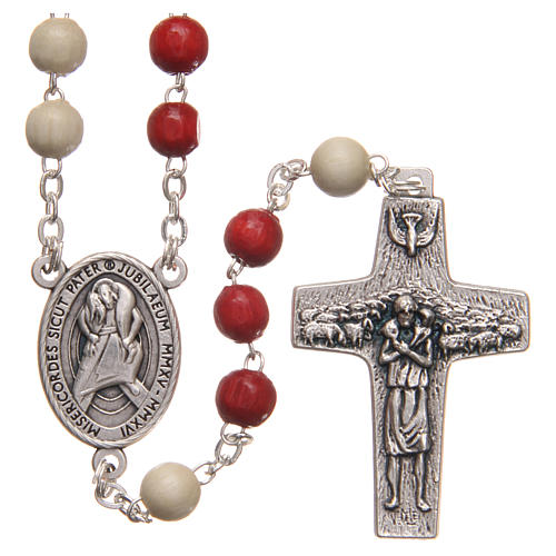 STOCK Rosary beads with red and white grains 6mm Jubilee of Mercy 1