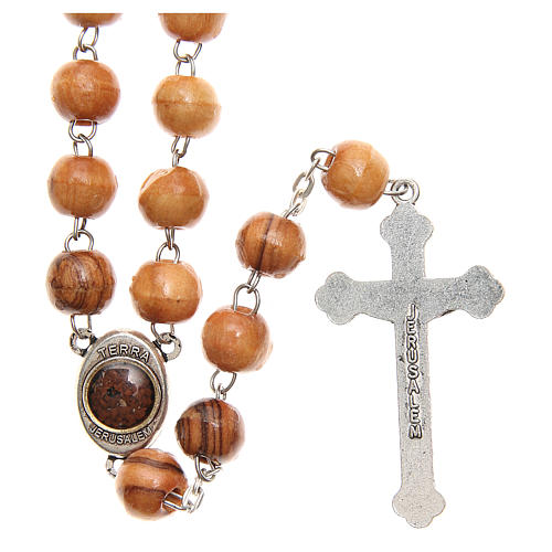 Rosary beads in Holy Land olive tree wood with soil 2