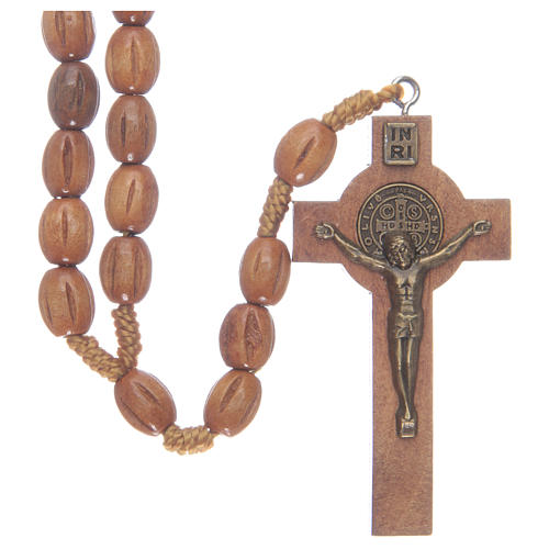 Chapelet avec grains en bois et croix St Benoît 1