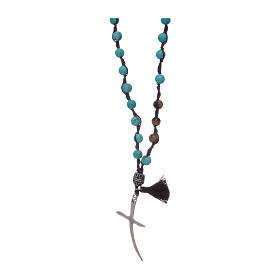 Chapelet avec grains turquoise et croix stylisée
