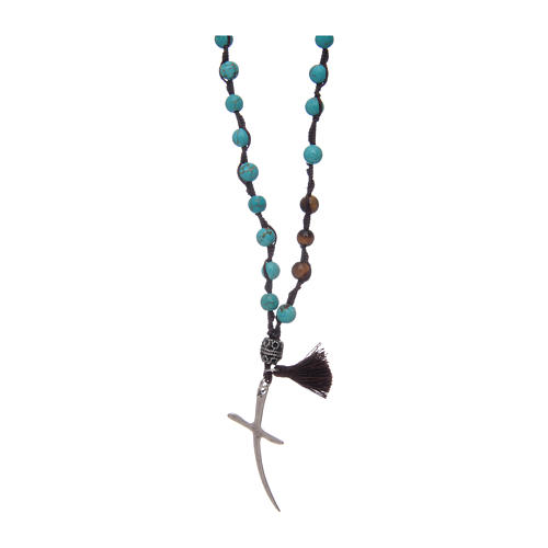 Chapelet avec grains turquoise et croix stylisée 2