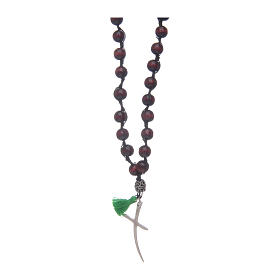 Rosary necklace composed by beechwood grains in rosewood colour
