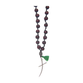 Rosary necklace composed by beechwood grains in rosewood colour