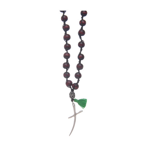 Rosary necklace composed by beechwood grains in rosewood colour 2