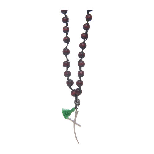 Rosary necklace composed by beechwood grains in rosewood colour 1