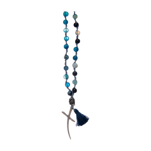 Rosary necklace with agate stones and cross 1