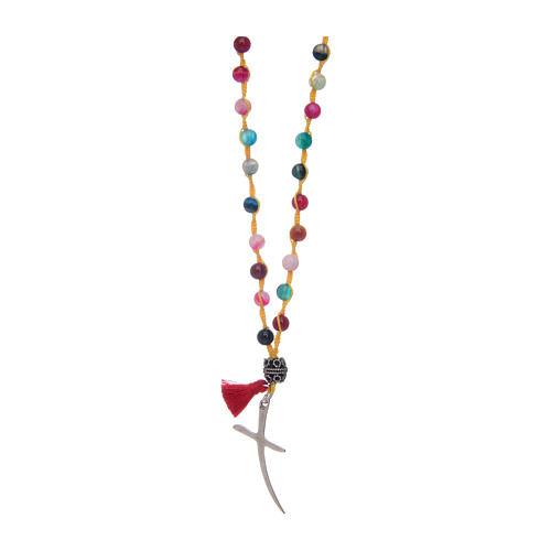 Rosary necklace with agate stone in mixed colours 1