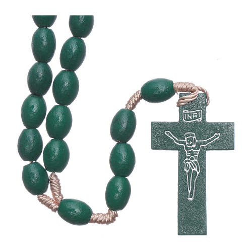 Rosary with oval green grains 8 mm silk setting 1