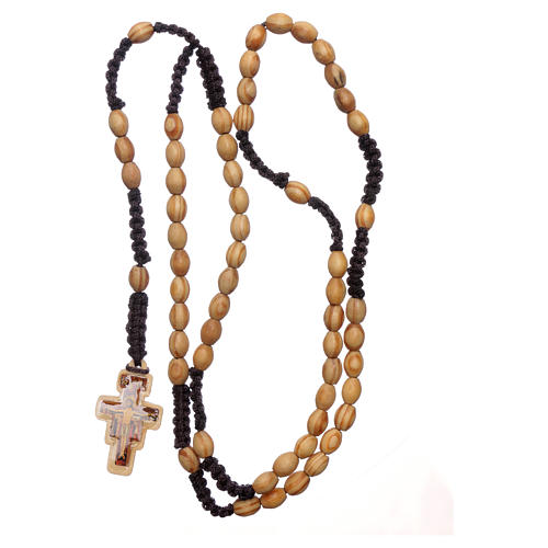 Rosary in olive wood oval Saint Damien silk setting 4