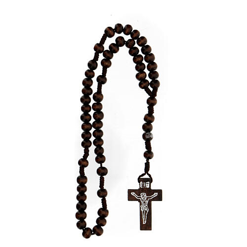 Rosary in brown wood round 7 mm with silver setting 4