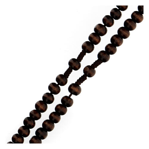 Rosario de madera redondo marrón 7 mm ligadura seda 3