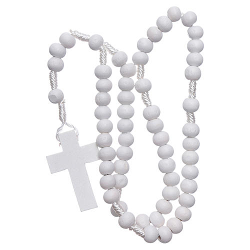 Rosary in white wood grains round 8 mm silk setting 4