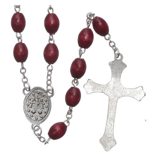 Rosary in wood with burgundy oval grains and metal setting 6,5 mm 2