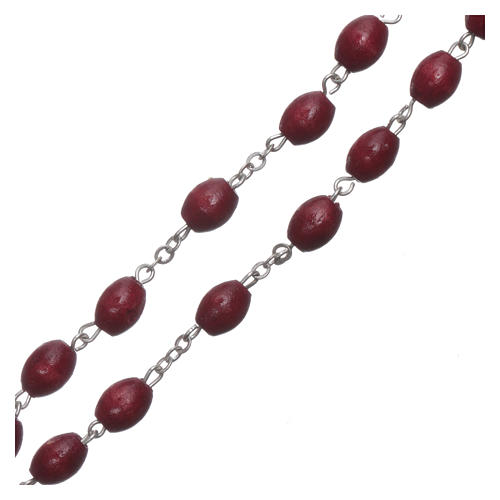 Rosary in wood with burgundy oval grains and metal setting 6,5 mm 3