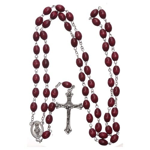 Rosary in wood with burgundy oval grains and metal setting 6,5 mm 4