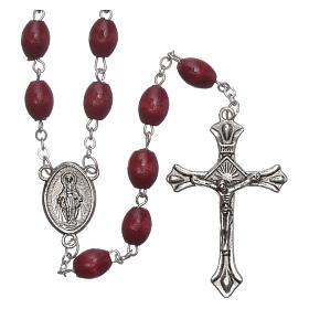 Rosary in wood with burgundy oval grains and metal setting 6,5 mm