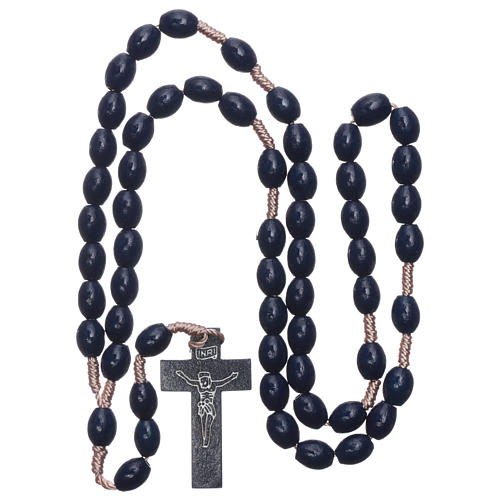 Rosary in dark blue wood with oval grains and silk setting 8 mm 4