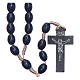 Rosary in dark blue wood with oval grains and silk setting 8 mm s1