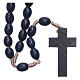 Rosary in dark blue wood with oval grains and silk setting 8 mm s2
