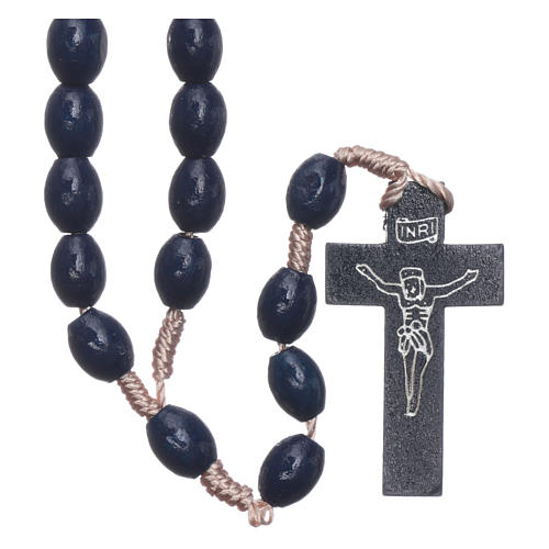 Rosary in dark blue wood with oval grains and silk setting 8 mm 1