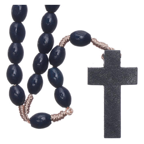 Rosary in dark blue wood with oval grains and silk setting 8 mm 2